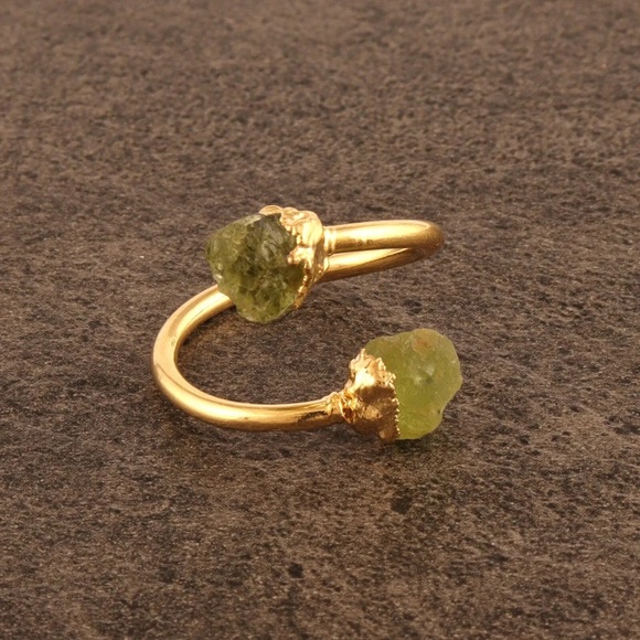 Jewelry - Natural Green peridot double stone 24k gold electroplated ring